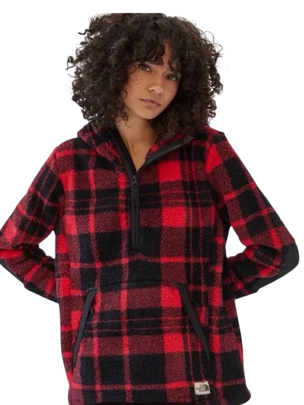 The North Face Red Black Buffalo Plaid Campshire 1/4 Zip Hoodie Jacket NFDA7RDX